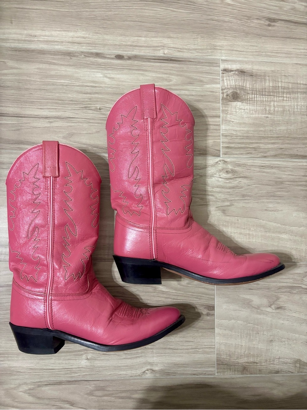 Pink Genuine Leather Western Cowboy Boots 9